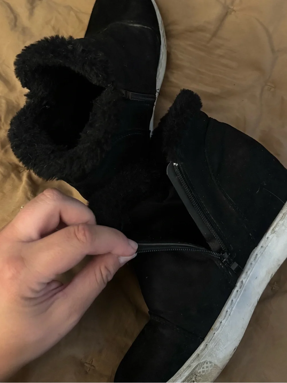 C&C California Black Faux Fur-Lined Ankle Zip Boots